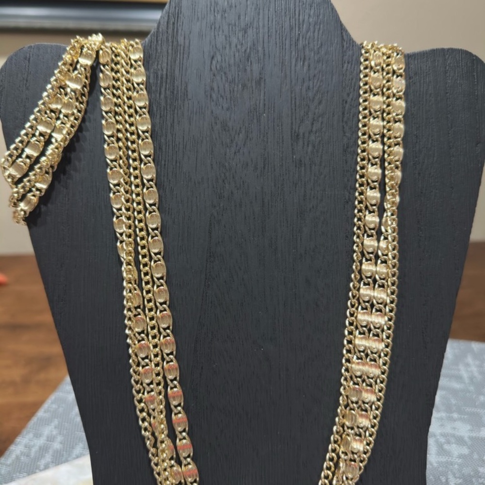 Multi-Strand Gold-Tone Necklace – Layered Statement Elegance